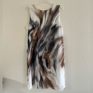 Saks Fifth Avenue Abstract Midi Dress in Black, Brown, and White